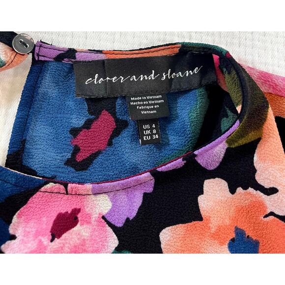 Clover and Sloane Long Sleeve Tiered Midi Black & Floral Dress Women's US 4 - Picture 5 of 7